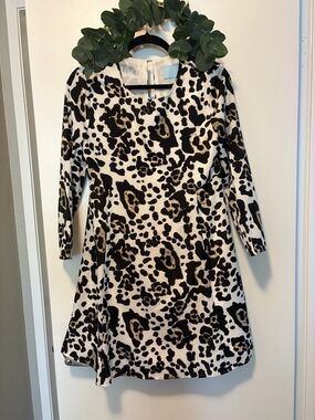 CeCe Black and Cream Leopard-Print Long Sleeve Dress